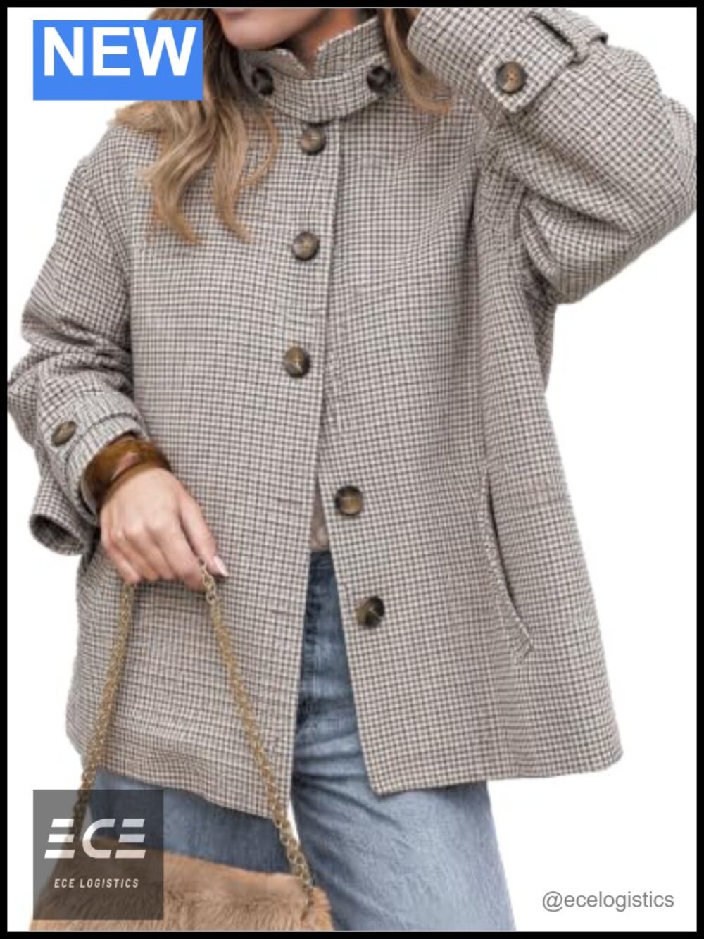 Houndstooth Tweed Jacket Button Down Vintage Flannel Outerwear